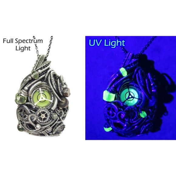 Steampunk Spirit Level Pendant with Uranium Glass